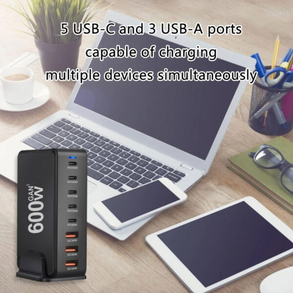 600W GaN USB C Charger 8 port Desktop Charging Station PD3.0 USB Type C Fast Charger - Image 24