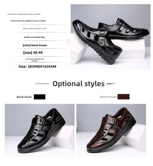 New Summer Genuine Leather Casual Wear-Resistant Hollow Skin Men's Sandals - Image 3
