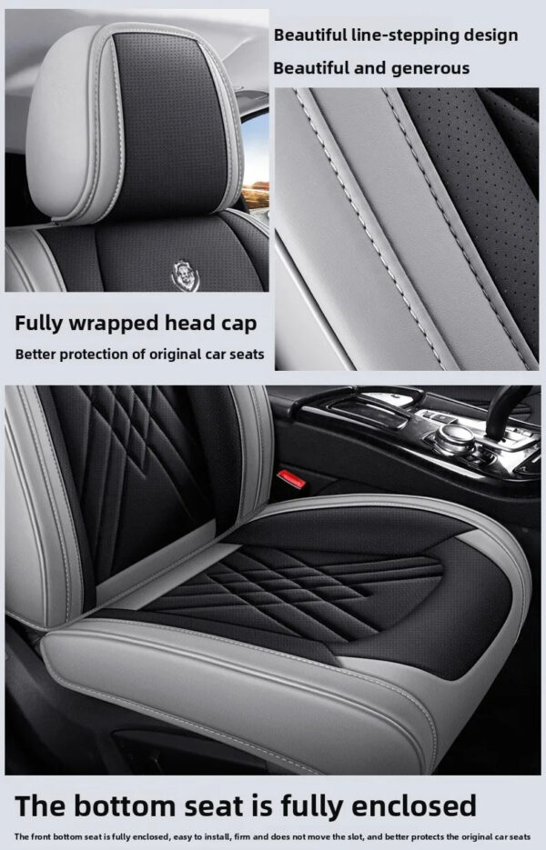 Luxury Premium All Season Quited PU Leather Waterproof Universal 5 Seater Fit Sedan Car Seat Cover with Pillows - Image 50