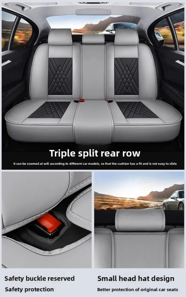 Luxury Premium All Season Quited PU Leather Waterproof Universal 5 Seater Fit Sedan Car Seat Cover with Pillows - Image 52