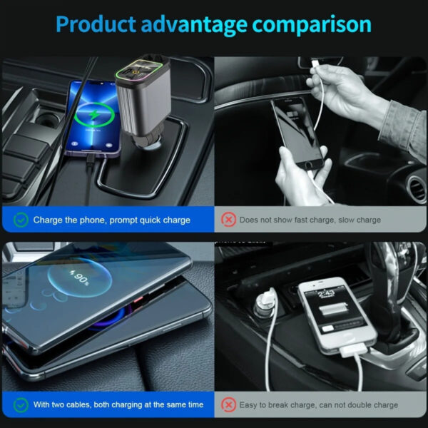 4 in1 Retractable Car Charger with USB Roof Star Type-C Cable Fast Charging Cigarette Lighter Adapter - Image 12