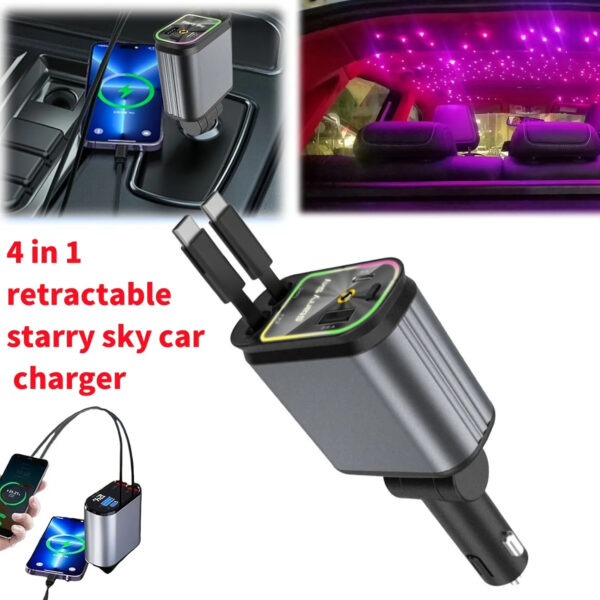 4 in1 Retractable Car Charger with USB Roof Star Type-C Cable Fast Charging Cigarette Lighter Adapter - Image 7