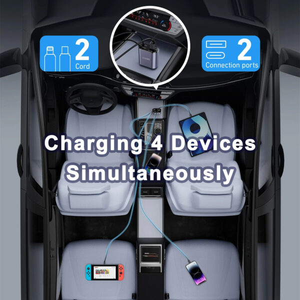 4 in1 Retractable Car Charger with USB Roof Star Type-C Cable Fast Charging Cigarette Lighter Adapter - Image 13