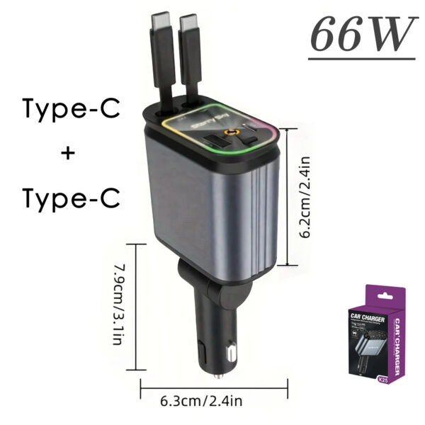 4 in1 Retractable Car Charger with USB Roof Star Type-C Cable Fast Charging Cigarette Lighter Adapter - Image 17