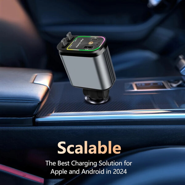 4 in1 Retractable Car Charger with USB Roof Star Type-C Cable Fast Charging Cigarette Lighter Adapter - Image 4