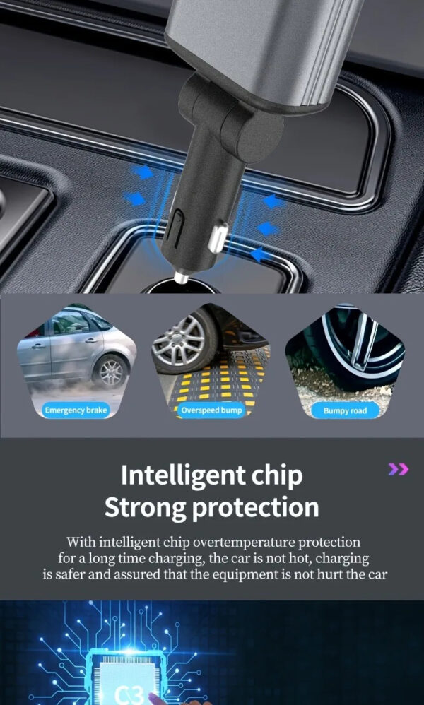 4 in1 Retractable Car Charger with USB Roof Star Type-C Cable Fast Charging Cigarette Lighter Adapter - Image 6