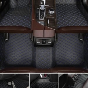 Luxury Premium Leather 7D Car Mats Waterproof Durable Easy Clean Non Skid Customized Car Floor Mat - Black Blue