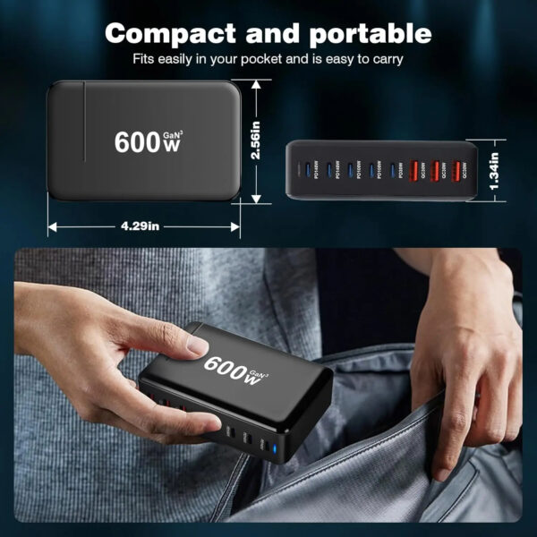 600W GaN USB C Charger 8 port Desktop Charging Station PD3.0 USB Type C Fast Charger - Image 20