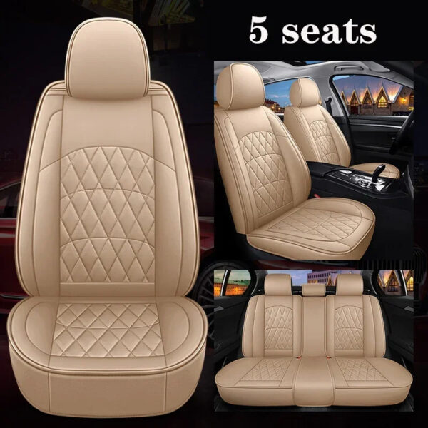 Luxury Premium All Season Quited PU Leather Waterproof Universal 5 Seater Fit Sedan Car Seat Cover with Pillows - Image 9