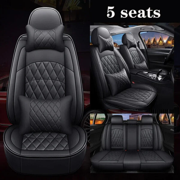 Luxury Premium All Season Quited PU Leather Waterproof Universal 5 Seater Fit Sedan Car Seat Cover with Pillows - Image 11