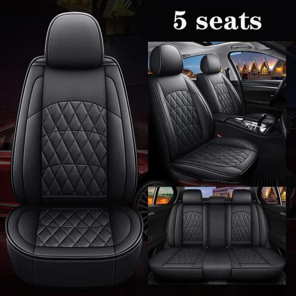 Luxury Premium All Season Quited PU Leather Waterproof Universal 5 Seater Fit Sedan Car Seat Cover with Pillows - Image 12