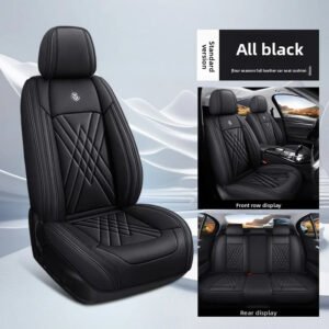 Luxury Premium Full Set 5 Seater Universal Full-Enclosed PU Leather Waterproof Cushion Car Seat Covers - All Black