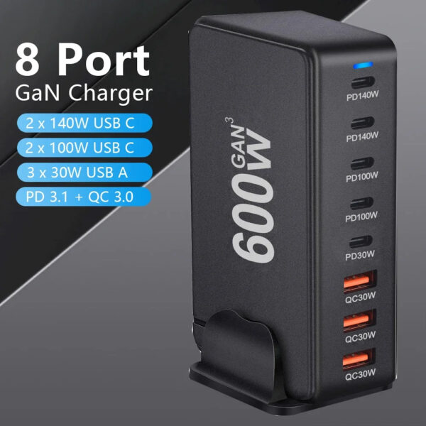 600W GaN USB C Charger 8 port Desktop Charging Station PD3.0 USB Type C Fast Charger - Image 6