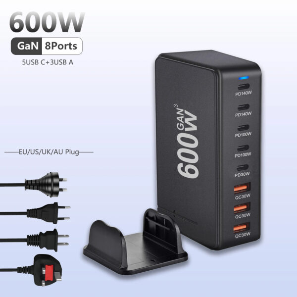 600W GaN USB C Charger 8 port Desktop Charging Station PD3.0 USB Type C Fast Charger - Image 19