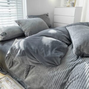 Luxury Premium 6 by 6 High Quality Woven Modern Style Double-Sided Velvet Comforter Cover Soft Warm Plush Winter Quilt Bedding - Grey