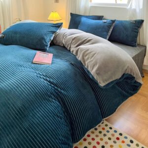 Luxury Premium 6 by 6 High Quality Woven Modern Style Double-Sided Velvet Comforter Cover Soft Warm Plush Winter Quilt Bedding - Blue