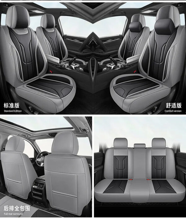 Luxury Premium Full Set 5 Seater Universal Full-Enclosed PU Leather Waterproof Cushion Car Seat Covers - Image 12