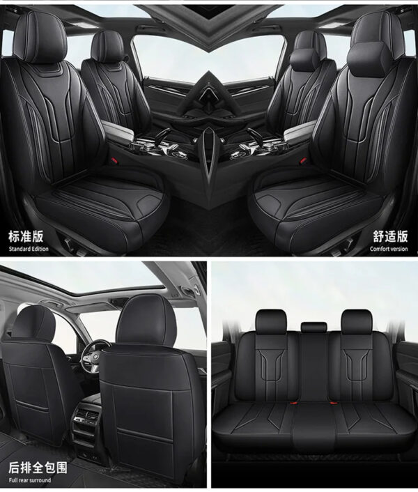 Luxury Premium Full Set 5 Seater Universal Full-Enclosed PU Leather Waterproof Cushion Car Seat Covers - Image 14