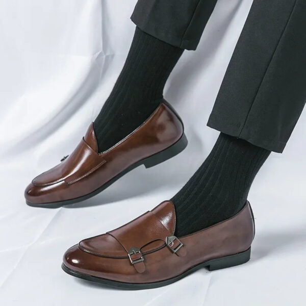 Monk Strap Patent Leather Casual Loafers Business Formal Shoes for Men - Image 2