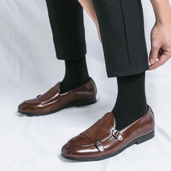 Monk Strap Patent Leather Casual Loafers Business Formal Shoes for Men - Image 4