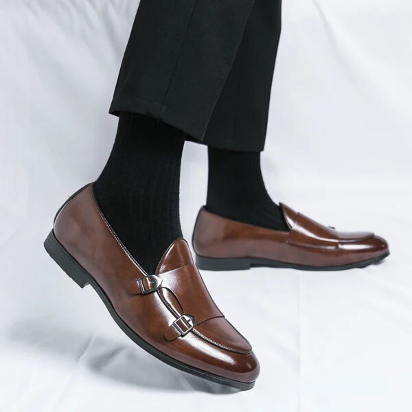 Monk Strap Patent Leather Casual Loafers Business Formal Shoes for Men - Image 5
