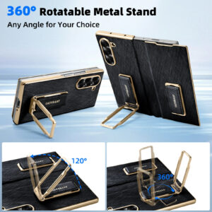Luxury Premium Oatsbasf Dual Strap Leather with Metal Stand 360° Rotatable Shockproof Case Cover For Z Fold 6