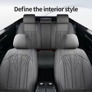 Luxury Premium Full Set 5 Seater Universal Full-Enclosed PU Leather Waterproof Cushion Car Seat Covers - All Grey