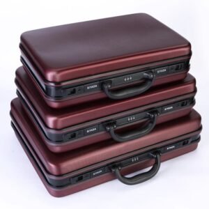 3 in 1 Piece Luxury Premium High Quality Business Document Organizer Hard Case Storage Briefcase - Maroon