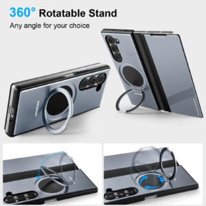 Luxury Premium Eary Magsafe Kickstand 360° Rotatable Leather Full Body Protective Case Cover  For Samsung Galaxy Z Fold 5 - Grey
