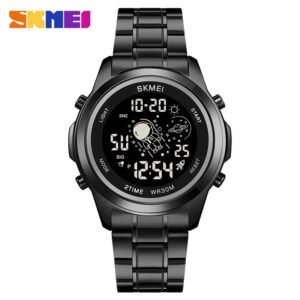 SKMEI Fashion Astronaut Electronic LED Stainless Steel Waterproof Multifunctional Digital Watch - Black