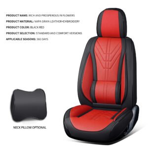 Luxury Premium Full Set 5 Seater Universal Full-Enclosed PU Leather Waterproof Cushion Car Seat Covers - Black Red