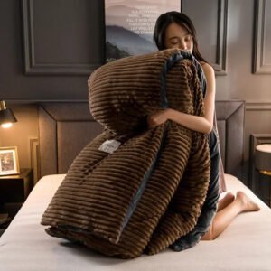 Luxury Premium 6 by 6 High Quality Woven Modern Style Double-Sided Velvet Comforter Cover Soft Warm Plush Winter Quilt Bedding - Coffee Brown
