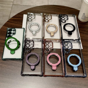Luxury Premium Transparent Electroplated Ring Magnetic Stand Protective Case for Samsung S Series