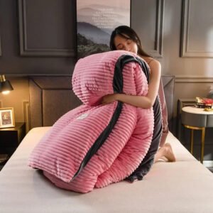 Luxury Premium 6 by 6 High Quality Woven Modern Style Double-Sided Velvet Comforter Cover Soft Warm Plush Winter Quilt Bedding - Pink