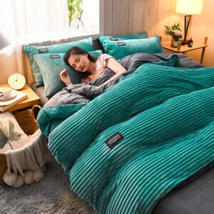 Luxury Premium 6 by 6 High Quality Woven Modern Style Double-Sided Velvet Comforter Cover Soft Warm Plush Winter Quilt Bedding - Green