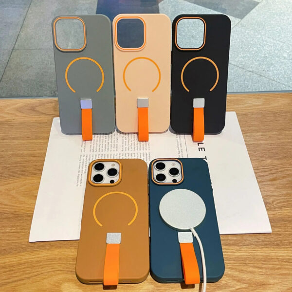 Luxury Premium Shockproof Magsafe Wireless Charge Silicone Strap Grip Matte Magnetic Case For iPhone for Series