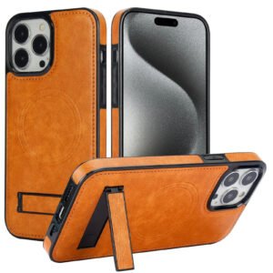 Luxury Premium Leather Invisible Stand Holder  Magsafe Wireless Charging Case Cover For iPhone Series