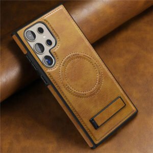 Luxury Premium Luxury PU Leather Invisible Stand Magnetic Wireless Charging Case Cover For Samsung Galaxy S Series