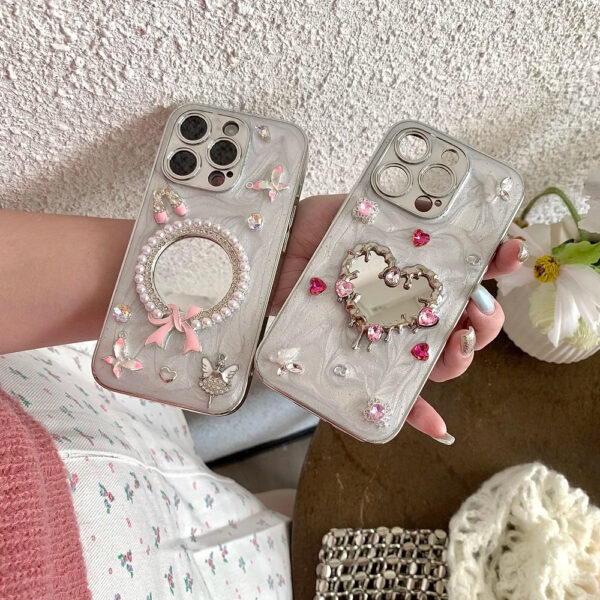 Luxury Premium Flash Diamond Mirror Bow TPU Phone Case for iPhone Series - Image 12