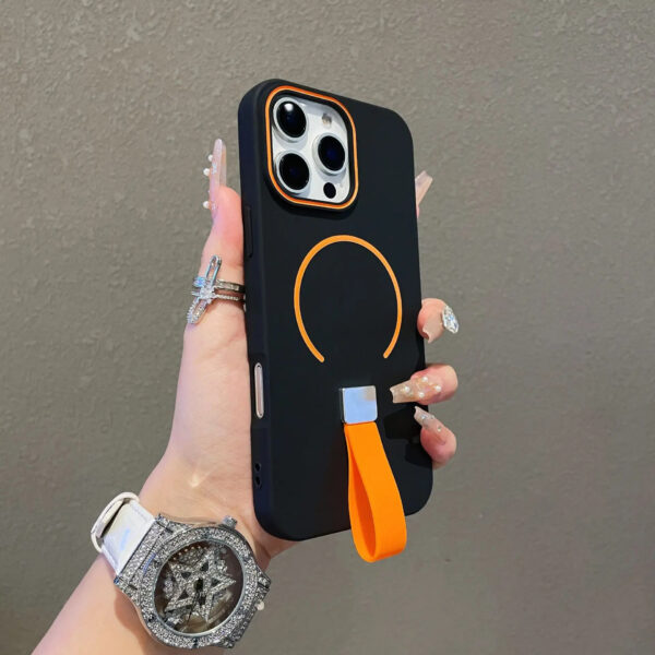 Luxury Premium Shockproof Magsafe Wireless Charge Silicone Strap Grip Matte Magnetic Case For iPhone for Series - Image 4