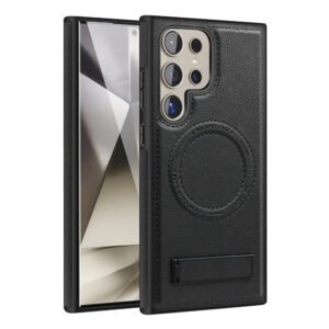 Luxury Premium Luxury PU Leather Invisible Stand Magnetic Wireless Charging Case Cover For Samsung Galaxy S Series