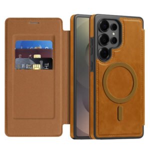 Luxury Premium Flip-top PU Leather Wallet Magsafe Wireless Case Cover For Samsung Galaxy S Series