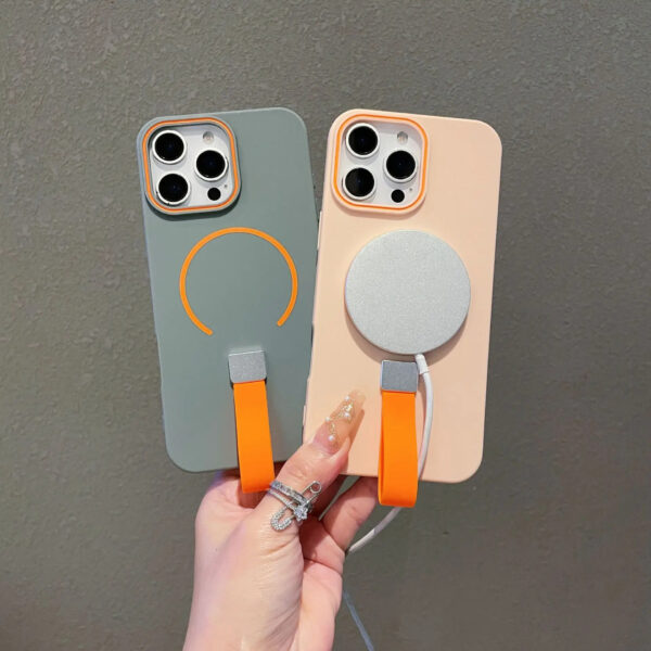 Luxury Premium Shockproof Magsafe Wireless Charge Silicone Strap Grip Matte Magnetic Case For iPhone for Series - Image 2