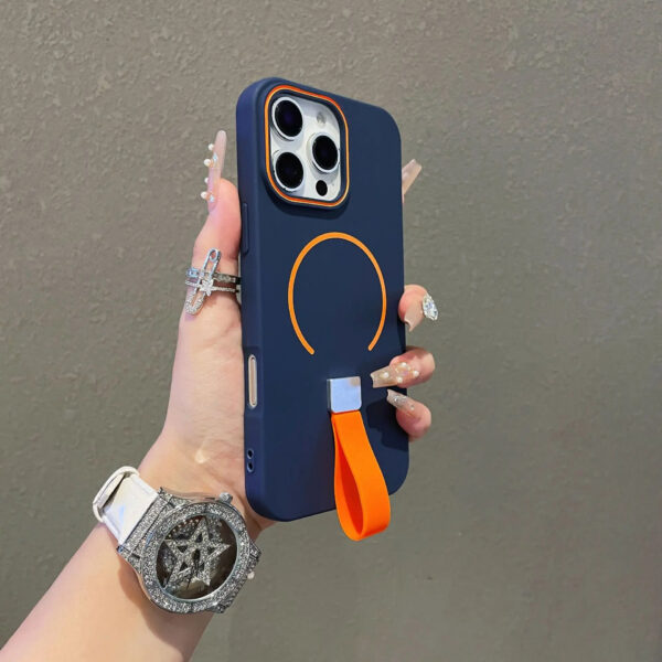 Luxury Premium Shockproof Magsafe Wireless Charge Silicone Strap Grip Matte Magnetic Case For iPhone for Series - Image 5