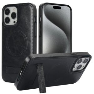Luxury Premium Leather Invisible Stand Holder  Magsafe Wireless Charging Case Cover For iPhone Series