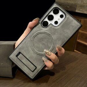 Luxury Premium Luxury PU Leather Invisible Stand Magnetic Wireless Charging Case Cover For Samsung Galaxy S Series