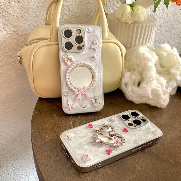 Luxury Premium Flash Diamond Mirror Bow TPU Phone Case for iPhone Series - Image 3