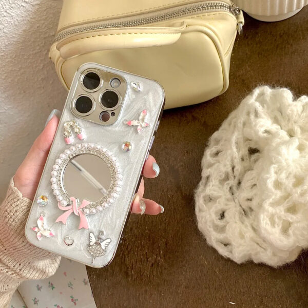 Luxury Premium Flash Diamond Mirror Bow TPU Phone Case for iPhone Series - Image 13