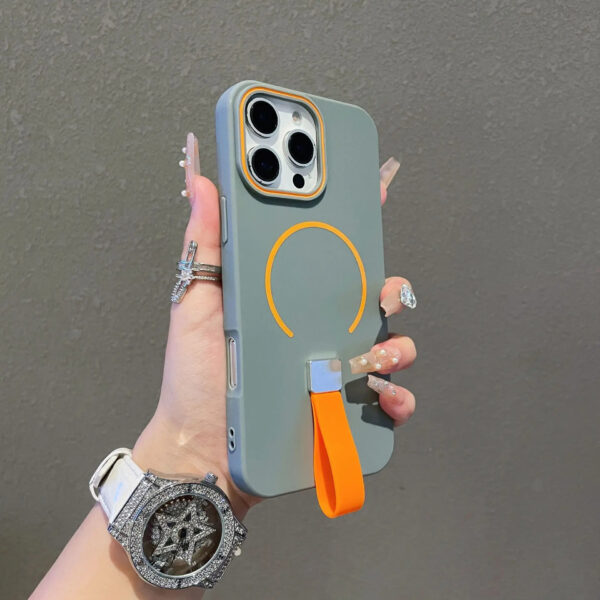 Luxury Premium Shockproof Magsafe Wireless Charge Silicone Strap Grip Matte Magnetic Case For iPhone for Series - Image 3