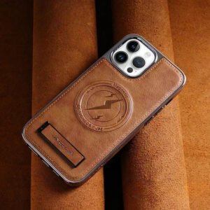 Luxury Premium Leather Invisible Stand Holder  Magsafe Wireless Charging Case Cover For iPhone Series